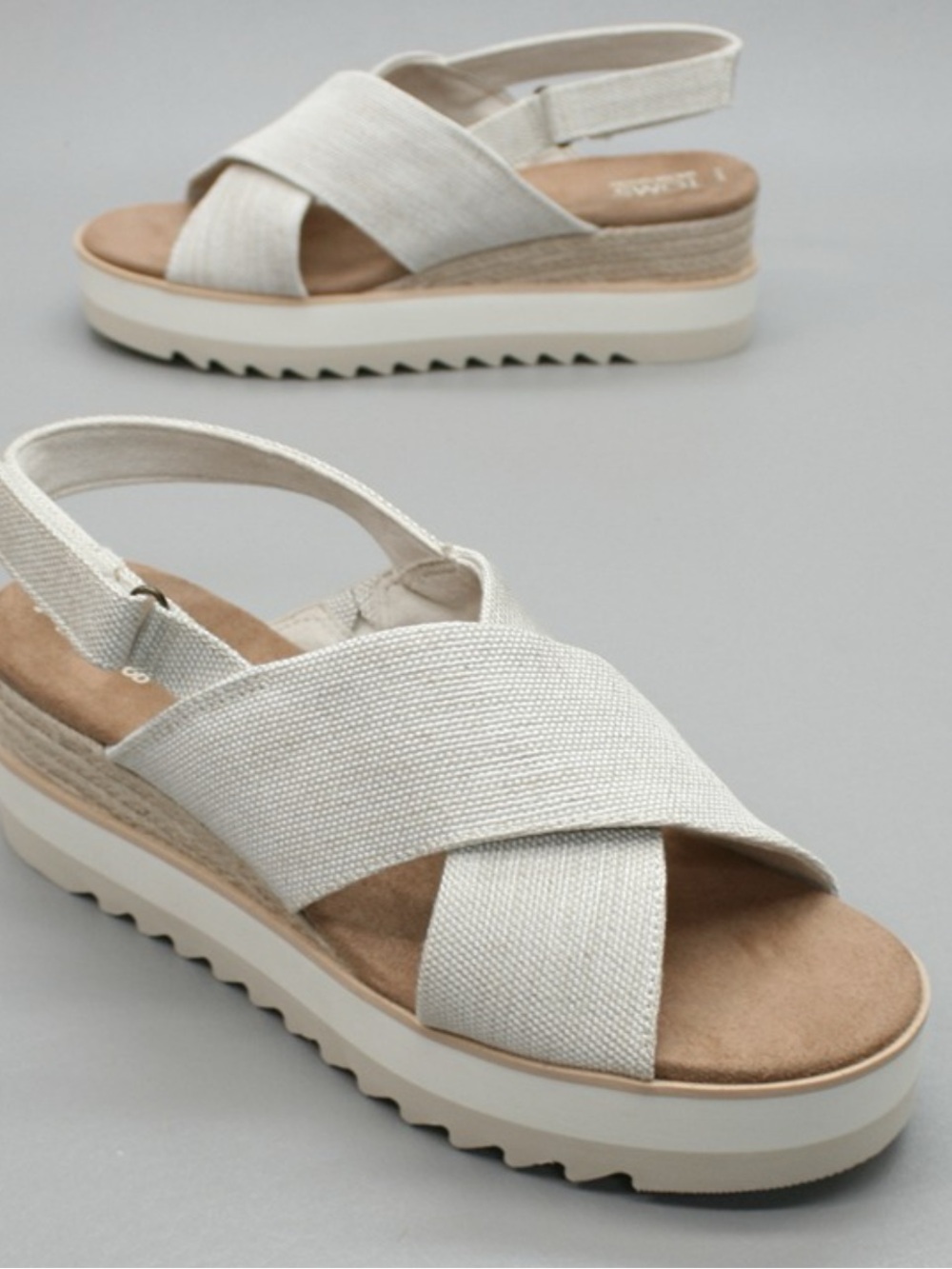 TOMS Neutral Linen Diana Cross-Strap Platform Wedge Sandals